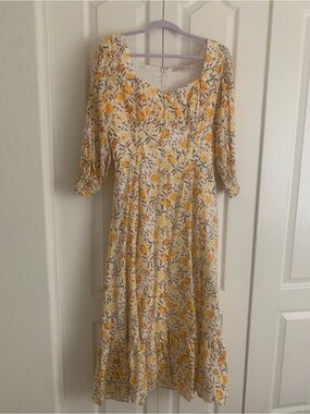 Ivy City Co Yellow Floral Square-Neck Midi Dress